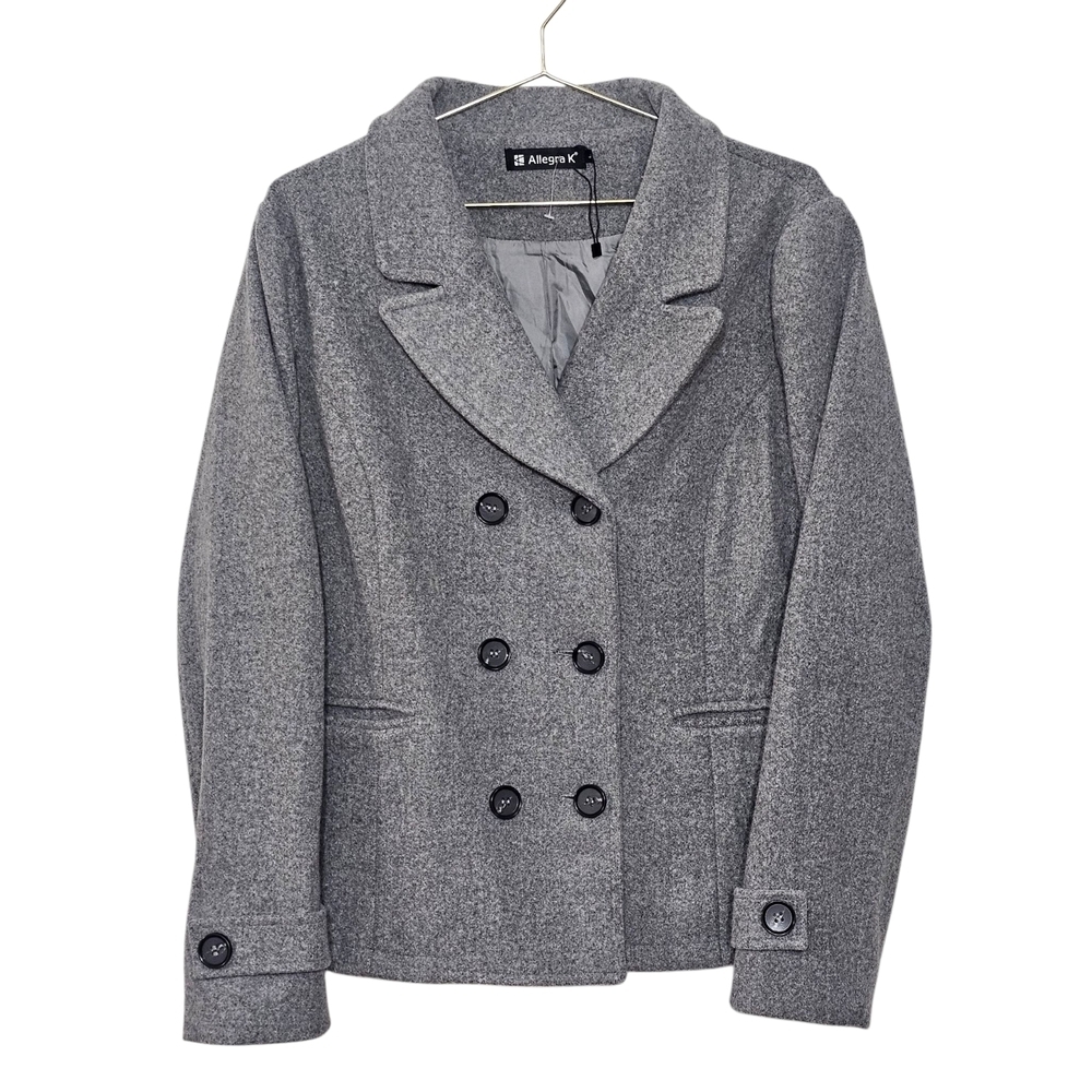 Allegra K Women’s Pea Coat Jacket  Sz L Double Breasted Gray Pockets‎